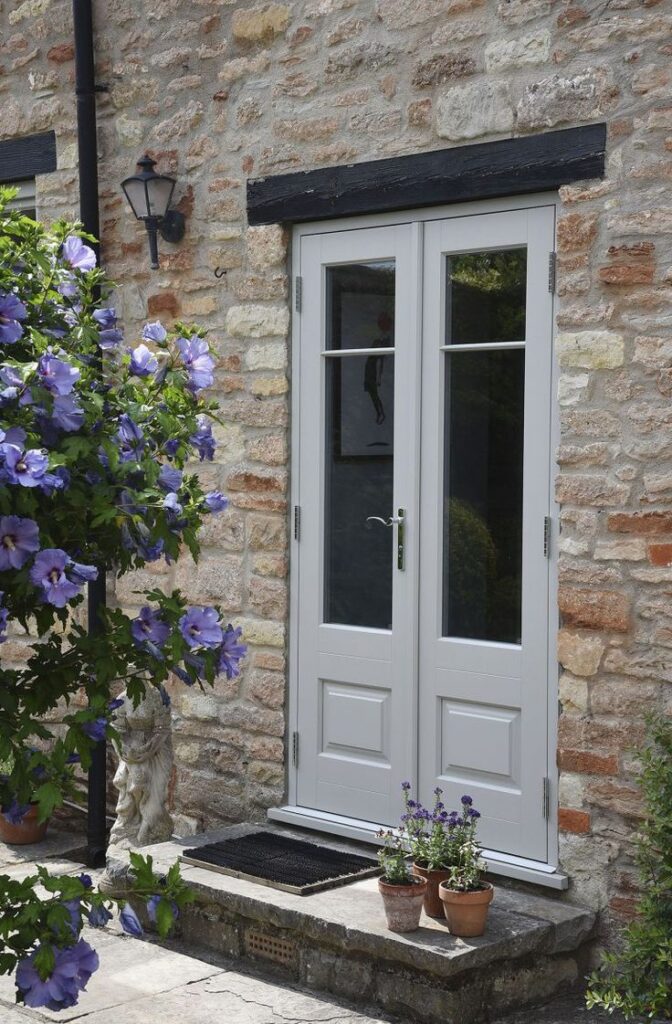 Grey wooden French doors