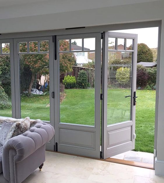 grey bi fold doors liverpool garden view