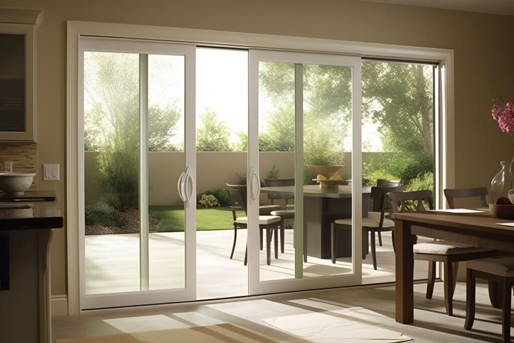 sliding patio doors witht hhe view to the London garden